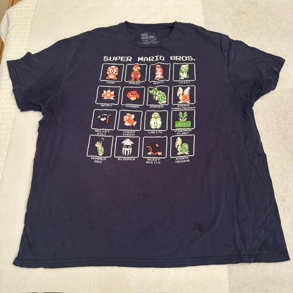 Super Mario Bros Pixel Character Grid Tee Mens Navy Blue Plus 2X Graphic Shirt